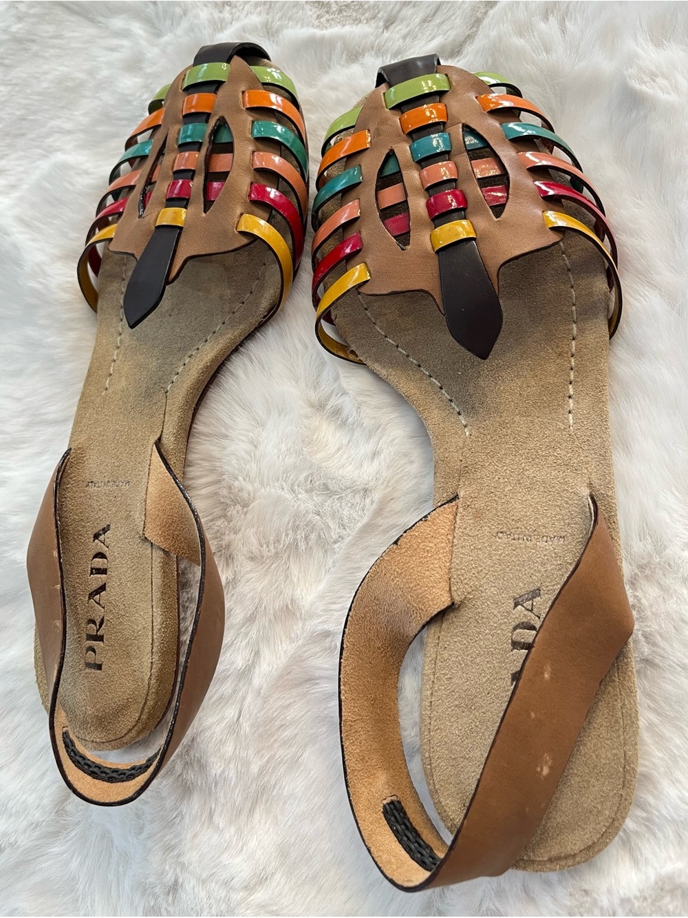 Prada Multicolor Woven Cage Leather Sandal (FINAL SALE)